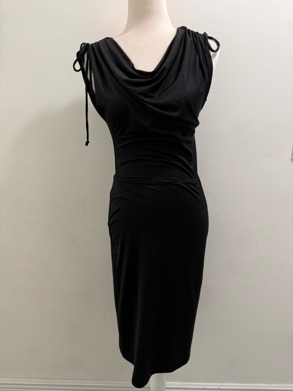 St. Vincent Black Cowl Neck Midi Dress with Tie-Shoulder Details Size 2 EUC